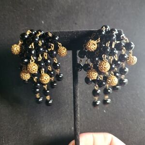Elegant Black and Gold Beaded‎ Earrings